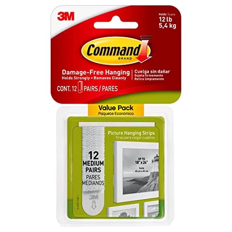 Command Medium Picture Mounting Strips, Pack of 12 x 2 Adhesive Strips, White - Damage Free Hanging - For Pictures, Frames, Mirrors, Wall décor and Signs - Holds up to 5.4 kg Cover