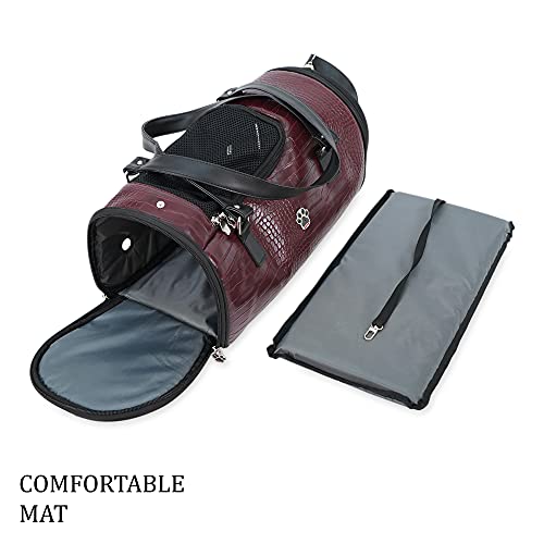 Sussexhome Pets Small Pet Carrier For Small Dogs And Cats - Faux Alligator Leather Pet Travel Tote Bag - Double Strap Travel Pet Carrier For Cat Travel Bag - 9.05 X 9.05 X 18.1 Inch - Burgundy #TOP3