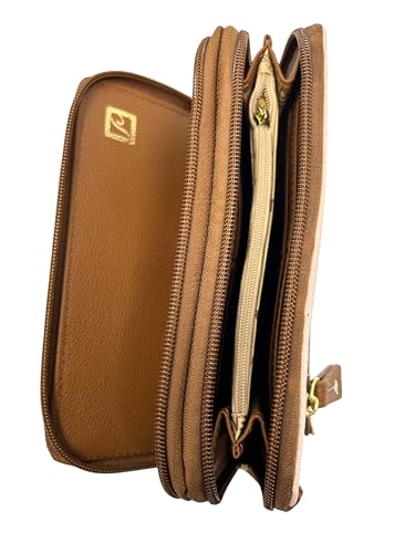 Stone Mountain Large Pebble Double Zip Around Wallet | Creamy Pink Genuine Leather | 7x2x4 inches3