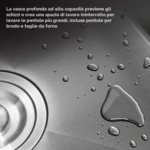 Mini Lavello Tondo da in Acciaio Inox con Raccordo di Scarico per Piccole Cucine Diametro 30 Cm