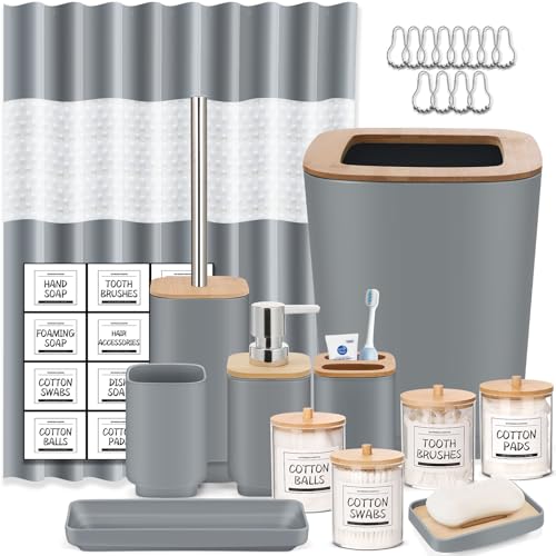Bathroom Accessories Set in Grey with Shower Curtain
