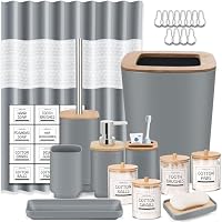 IMAVO Set Accessori Bagno Verde 8 Pezzi – Bidone, Dispenser Sapone, Portaspazzolino, Scopino WC E Tazza, Completo Di Etichette