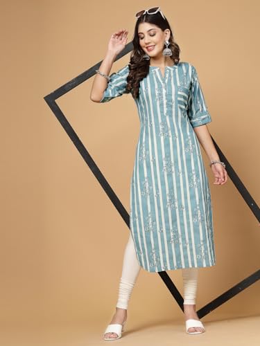 Image of Pistaa's Women's Cotton Relaxed Fit Straight Printed Kurta