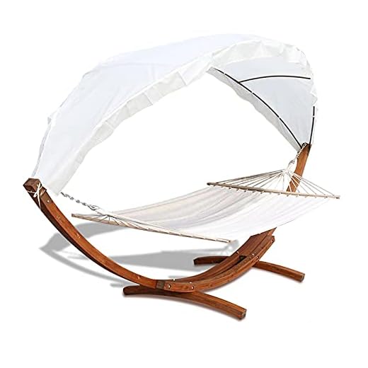 VINGO hamaca con Soporte de Madera, Hamaca Tumbona con capota, 415x150x210cm Carga hasta 200kg, para 2 Personas para Patio Jardín Playa Camping Picnic