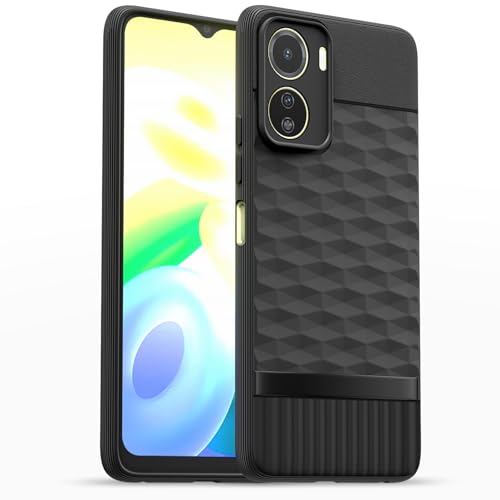 Image of Pikkme Back Cover for Vivo Y16 Camera Protection 3D Hexa Cube Design Silicone Protective Bumper Case (Black)