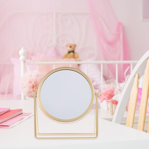 Espejo de Mesa Redondo Pequeño Dorado para Maquillaje miniatura 5