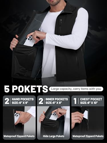 Mens Windproof Golf Vest Outerwear Fleece Lined Softshell Sleeveless Lightweight Jacket4