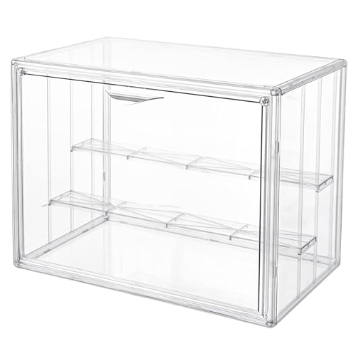 Image of Attelite Clear Acrylic Display Case,3 Tier Display Shelf with 2 Movable Plate, Stackable Protection Showcase for Action Figures, Display Storage Box Countertop with Magnetic Door