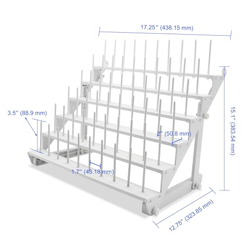 Image of Thread Rack with 60 Spools, Large Thread Stand with Long Pegs, Bright White Plastic Thread Holder for Embroidery, Thread Storage and Hair Braiding STS-60D