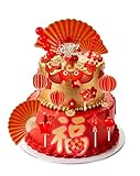 Glavatrix Chinese New Year Cake Topper 22 Pcs - Asian Lunar New Year Decorations with Lantern, Fan, Fish & Fireworks for Birthday, Wedding, Party