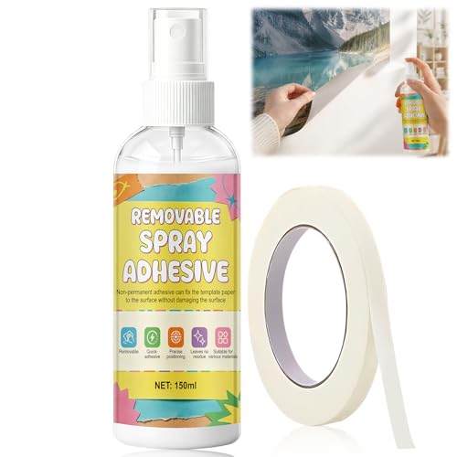WEILAOK Colle Repositionnable, Colle Spray, Transparent Après Séchage, Non Permanent Adhésif Universel pour Papier, Bois, Verre, Métal, Loisirs Créatifs,...