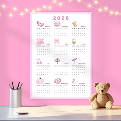Image of Funk You Store Pink Aesthetic Calendar 2026 Poster | A3 Sized (42 x 29 cm) Poster Cute Calendar for Pink Coquette Home Decor | Feel Good-Calendar 2026 Posters for Wall | Aesthetic Wall Decor