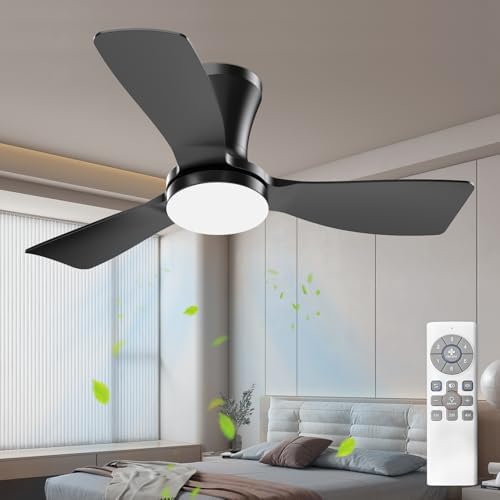 Ventilador de Teto Preto de Três Pás de 91 cm com Luz LED, Motor ...