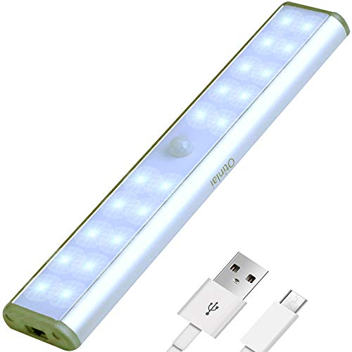 Under Cabinet Lights,20 LED Motion Sensor Lights, Night Light,Led Battery Lights,Motion Led Light Bar, USB Rechargeable Magnet LED Lights Stick on Anywhere Otinlai (Silver 20 LED)