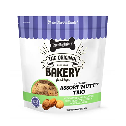 Three Dog Bakery Assort Mutt Cookie Trio, Soft Baked Treats For Dogs, Three Flavor; Oatmeal And Apple, Peanut Butter, And Vanilla, 3 Pound Bulk Resealable Pack #TOP7