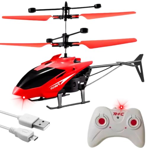KIDZYMON® Outdoor and Indoor Flying Helicopter with Remote Control | Electronic Radio RC Remote Control Toy | Charging Helicopter with 3D Light & Safety Sensor for Kids - Pack of 1 (Red in Colour)