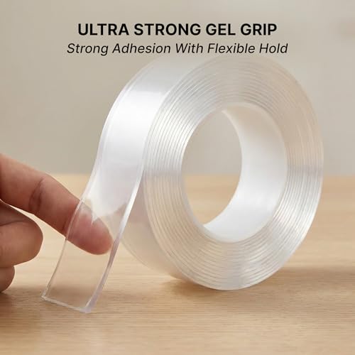 Image of DALUCI Double Sided Tape Heavy Duty for Wall Strong Adhesive Nano Tape Multipurpose Mounting Tape Removable Washable Reusable Transparent Gel Grip (Transparent, 2mm x 3m)
