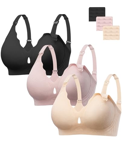 Image of HBselect Nursing Bras for Breastfeeding 3 Pack Women Maternity Jelly Bras | Wireless Classic Jelly Support Nursing Bra, Seamless Scalloped Maternity Bras, Comfort Pregnancy Sleep Bralette with Extender