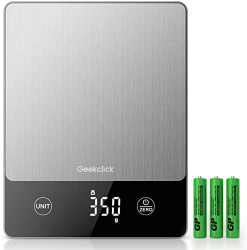 Geekclick Food Scale, Digital Kitchen Scale Weight Grams and Oz/Ounces, Kitchen Tools for Baking, Cooking, Meal Prep, Weight Loss, 1g/0.1oz Precise Graduation, Stainless Steel and Tempered Glass
