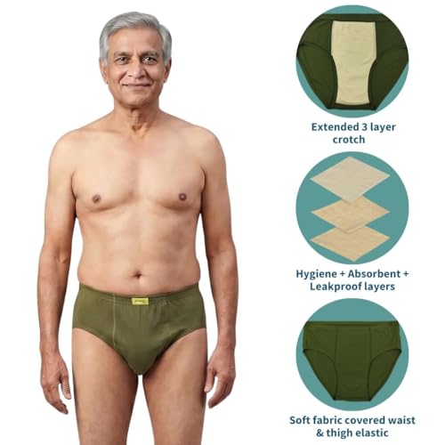 Image of Incontinence Men Briefs | Absorbs 35ml Of Leaks | Wash & Reuse | Anti Bacterial, Hygienic & Leakproof | Comfy Cotton | Pack Of 1 | Olive Green | L