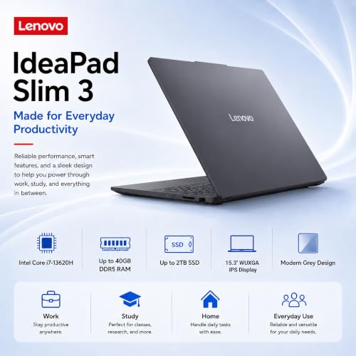 Image of Lenovo IdeaPad Slim 3 15.3 inch Laptop, i7-13620H 40GB DDR5 2TB SSD, Win 11