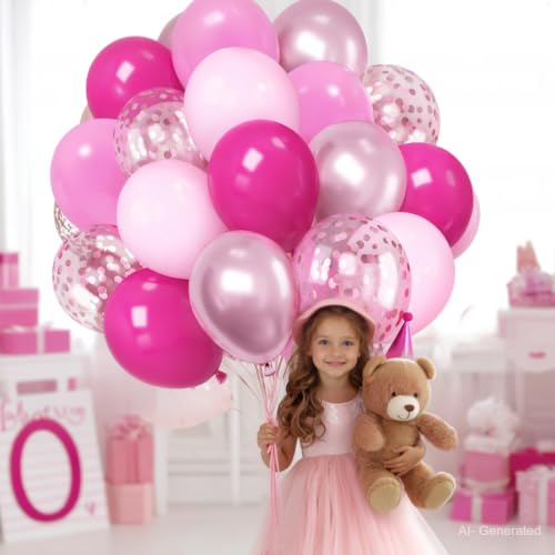 Image of Zesliwy Pink Balloon Hot Pink Balloons Set, 50pcs 12inch Pastel Light Pink Metallic Pink Confetti Balloons for Princess Birthday Wedding Bridal Shower Valentine's Day party Decorations