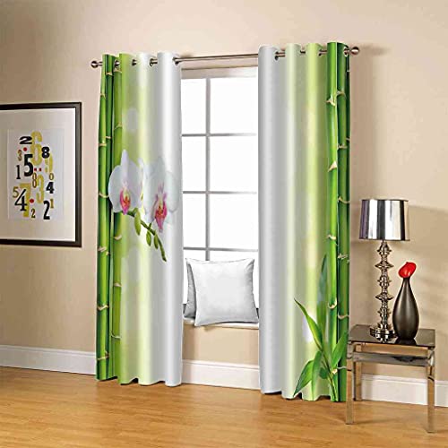 Rideau occultant à oeillets fleur de bambou vert isolant phonique 300x270 cm