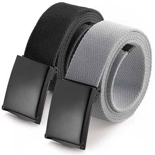 Image of Mile High Life Cut To Fit Canvas Web Belt Size Up to 52 inch with Flip-Top Solid Black Military Buckle