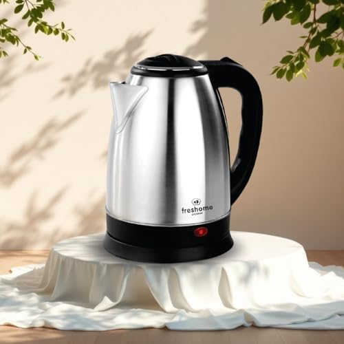 Image of FRESHOME Electric Kettle 1.5 Litre, 1500 Watts Stainless Steel Auto Shut Off Cordless Electric Water Boiler for Tea, Coffee, Milk, Hot Water, Instant Noodles (Silver & Black)