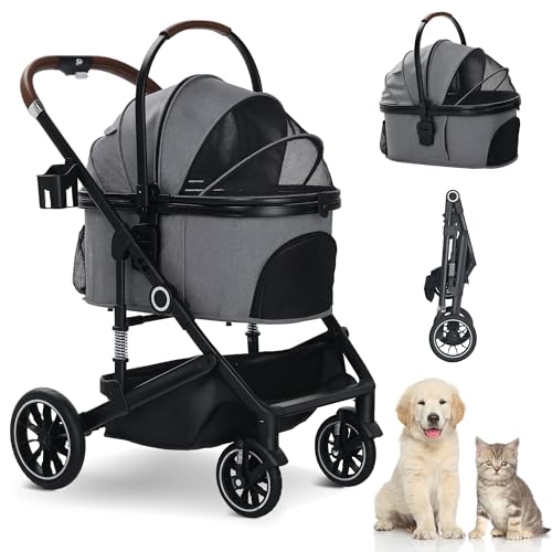Pet Stroller with 4 Wheels, 3 in 1 Folding Puppy Strollers for Sm...
