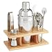 Produktbild mDesign 8-teiliges Cocktail-Set - Cocktail-Shaker und Zubehör aus Edelstahl mit Basis aus Bambus - Bar Zubehör zum Mixen von Drinks und Cocktails - silberfarben
