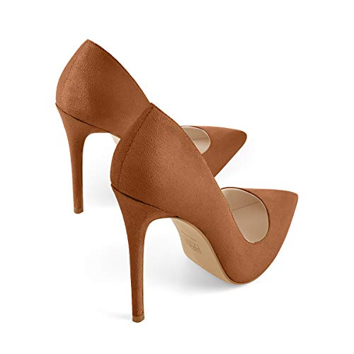 Image of Richealnana Women's Fashion Pointed Toe Plus Big Size Sexy Stiletto Heel Pumps Party Prom Shoes Faux Suede Brown Size 15