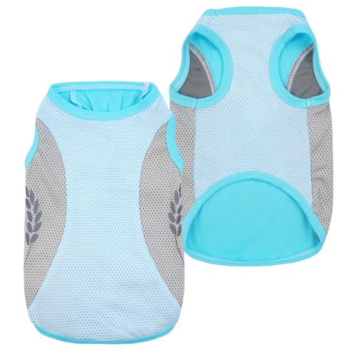 IKIPUKO Dog Shirt Soft and Thin, Comfortable Daily Wear Dog Clothes Outfit for Small Dogs, Lightweight Summer Dog Cooling Vest, Breathable Mesh Dog T-Shirt with Reflective Label (Blue L)