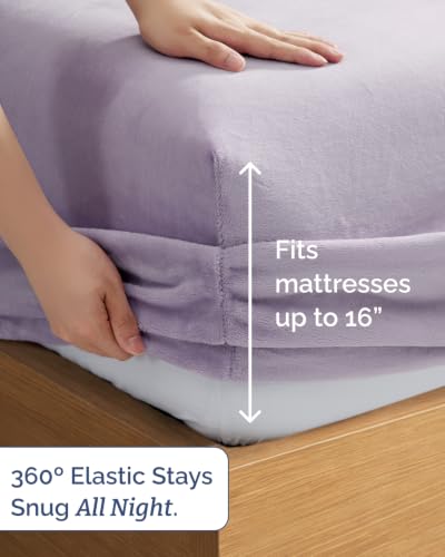 Image of Fleece Sheets Twin Size Set - 3-Piece Flannel Sheet Set - Pastel Lilac