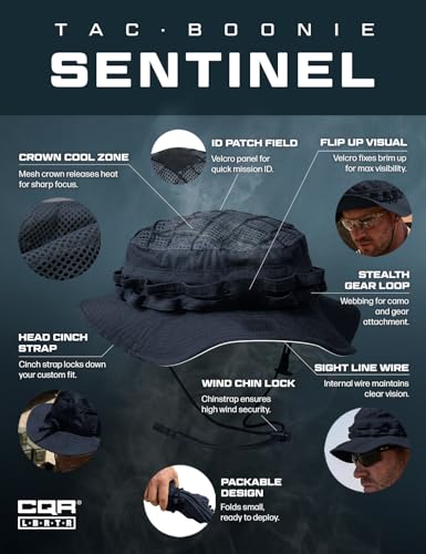 CQR Men\'s Tactical Boonie Hat, Breathable Packable Sun Hat for Hunting, Hiking, Fishing, Shooting, and Outdoor Activities, Sentinel Operator Navy, Small-Medium