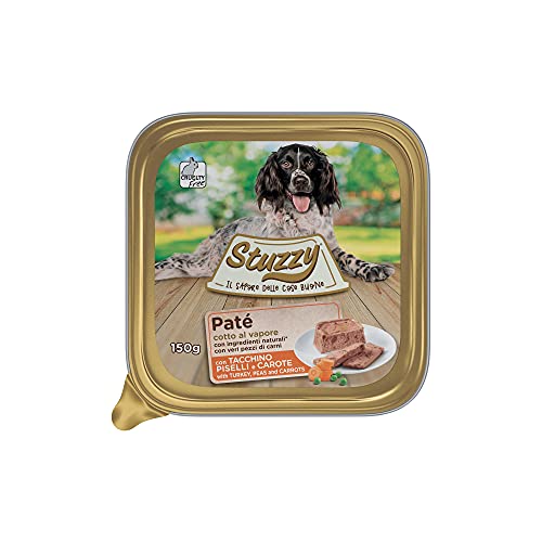 Stuzzy Mister, Comida húmeda para Perros Adultos, Sabor Pavo, Guisantes y Zanahorias, paté y Carne en trozos - Total 3,3 kg (22 tarrinas x 150 gr)