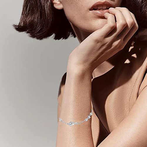 EXGOX Silver Bracelet for Women,925 Sterling Silver Star Bead Bracelet Friendship Silver Chain Bracelet Handmade Adjustable Bracelet Jewellery Birthday Gifts for Women Lady Girls