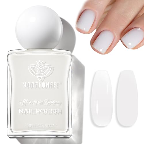 modelones Milky White Nail Polish, 15 ml Jelly Milky White Sheer Clear...