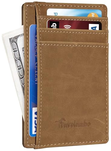 Travelambo Slim Wallet Front Pocket Minimalist Leather RFID Blocking Medium Size