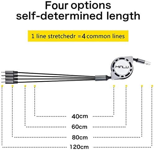 Minlu 2Pack 1.2M Retractable Multi Fast Charger Cable 4A, 4 in 1 Charging Cable with Dual IP/Type C/Micro USB Port Adapter Compatible with Phone/Huawei/Samsung Galaxy/Pixel/Sony/LG/Tablets