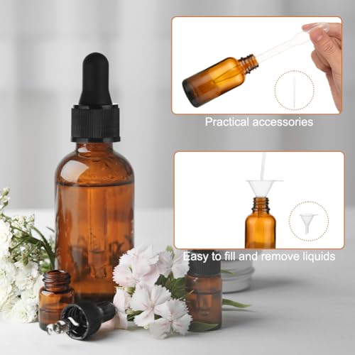 AYBUY Zestaw butelek z zakraplaczem, 6 x 30 ml brązowe szklane butelki z zakraplaczem, mała pipeta ze szklaną pipetą, do laboratorium, olejków eterycznych, kosmetyków, aromaterapii