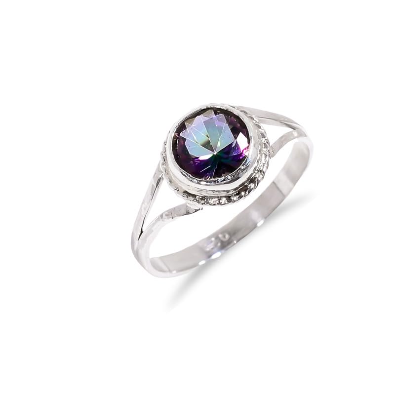 Bague en quartz mystique pierre précieuse naturelle bohème ronde