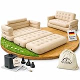 Naturiz® Pull Out Sofa 165x220cm - Camping Sofa mit Bettfunktion - Gästebett 2 Personen - Aufblasbares Sofa mit Tragetasche - kleines Mini Sofa, Mini Couch, Luftsofa (Beige, mit Pumpe)