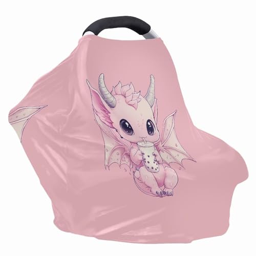 Image of Wanyint Dragon Bubble Tea Pink Stretchy Baby Car Seat Covers Carseat Canopy, Baby Breastfeeding Stroller High Chair Shopping Cart Cover