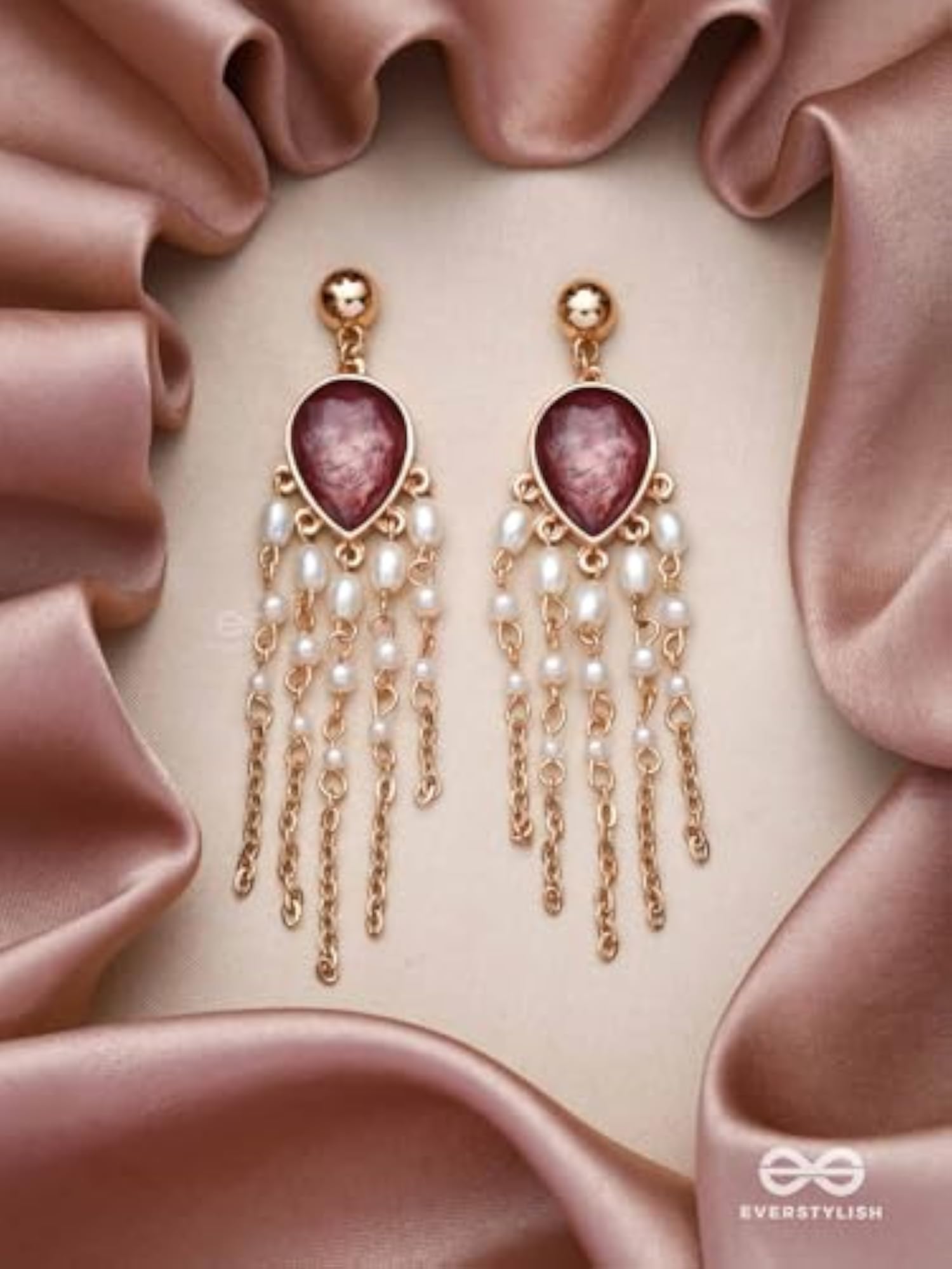 Women's Ruby Beaded Tassel Statement Dangle Earrings