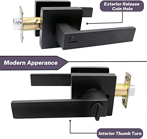 Privacy Door Lever, Door Lever With Lock, Locking Door Handle Set For Heavy Duty Interior Bathroom Bedroom Door Handles Keyless Locksets, Reversible For Left Right Side Handed, Matte Black (2 Pack) #TOP1