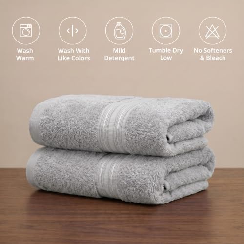 Image of LANE LINEN 575 GSM 100% Cotton Hand Towel 2PC - Silver | Zero-Twist Weave, True 60x40cm Each, Quick Dry & Absorbent, Ideal for Gym & Daily Use
