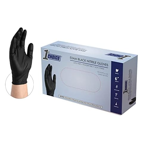 1st Choice Black Nitrile Gloves Box of 100 Large Gloves Disposable Latex Free - Exam Grade Black Gloves for Cooking - 3mil Cover