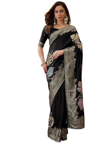 SIRIL Women's Banarasi Silk Jacquard Zari Work Saree With Unstitc...
