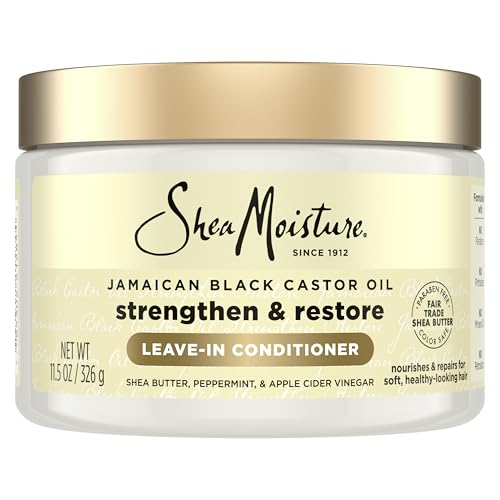 SheaMoisture Jamaican Black Castor Oil Leave In Conditioner 100% Pure Jamaican Black Castor Oil For Damaged Hair to Soften and Detangle Hair 11.5 oz